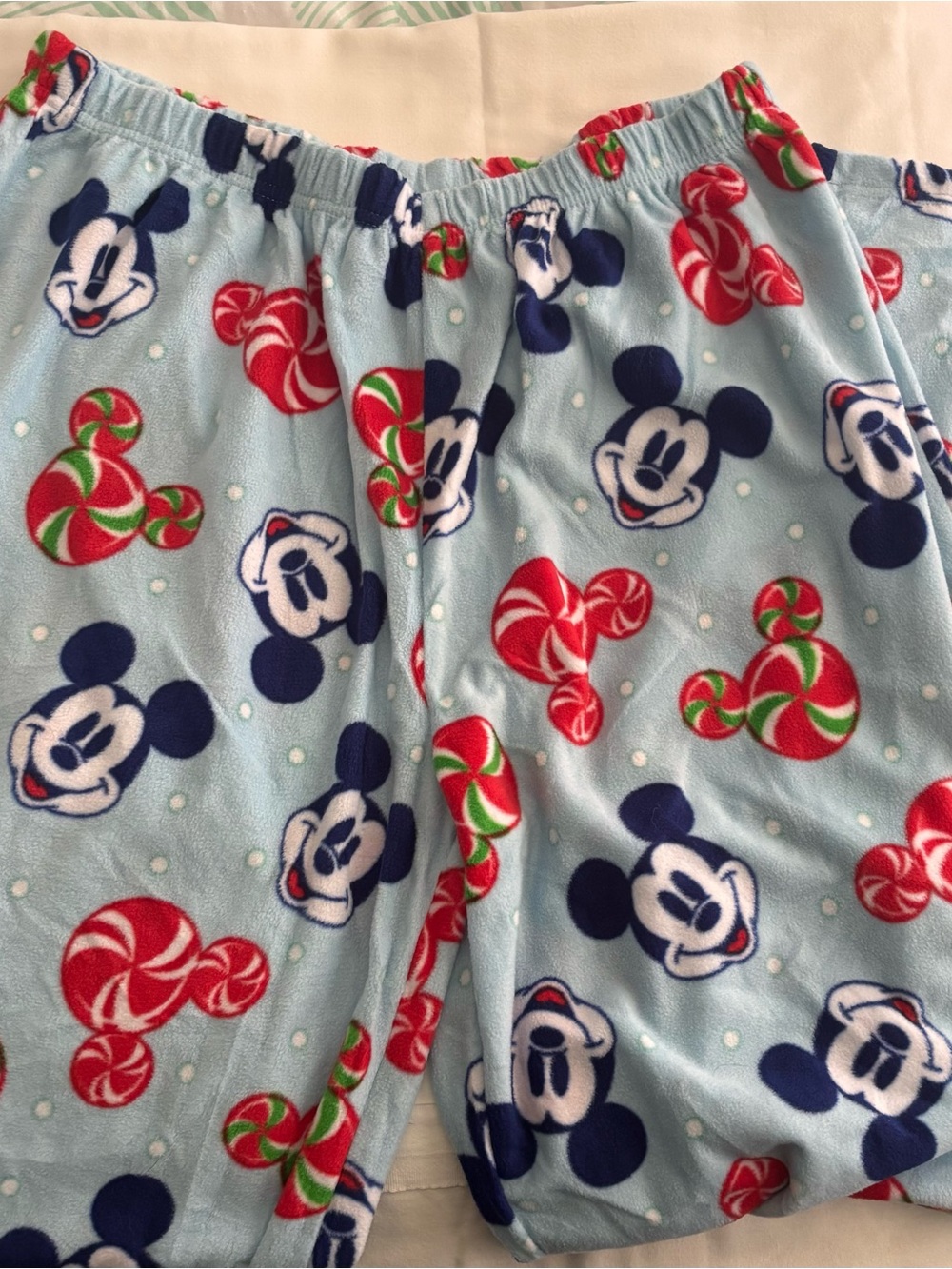 Disney Light Blue Mickey Mouse Fleece Pajama Bottoms with Red & Navy